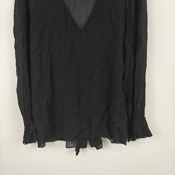 FRAME Silk Sheer Ruffle Long Sleeve V Neck Button Up Peasant Blouse Size XS - Picture 10 of 12